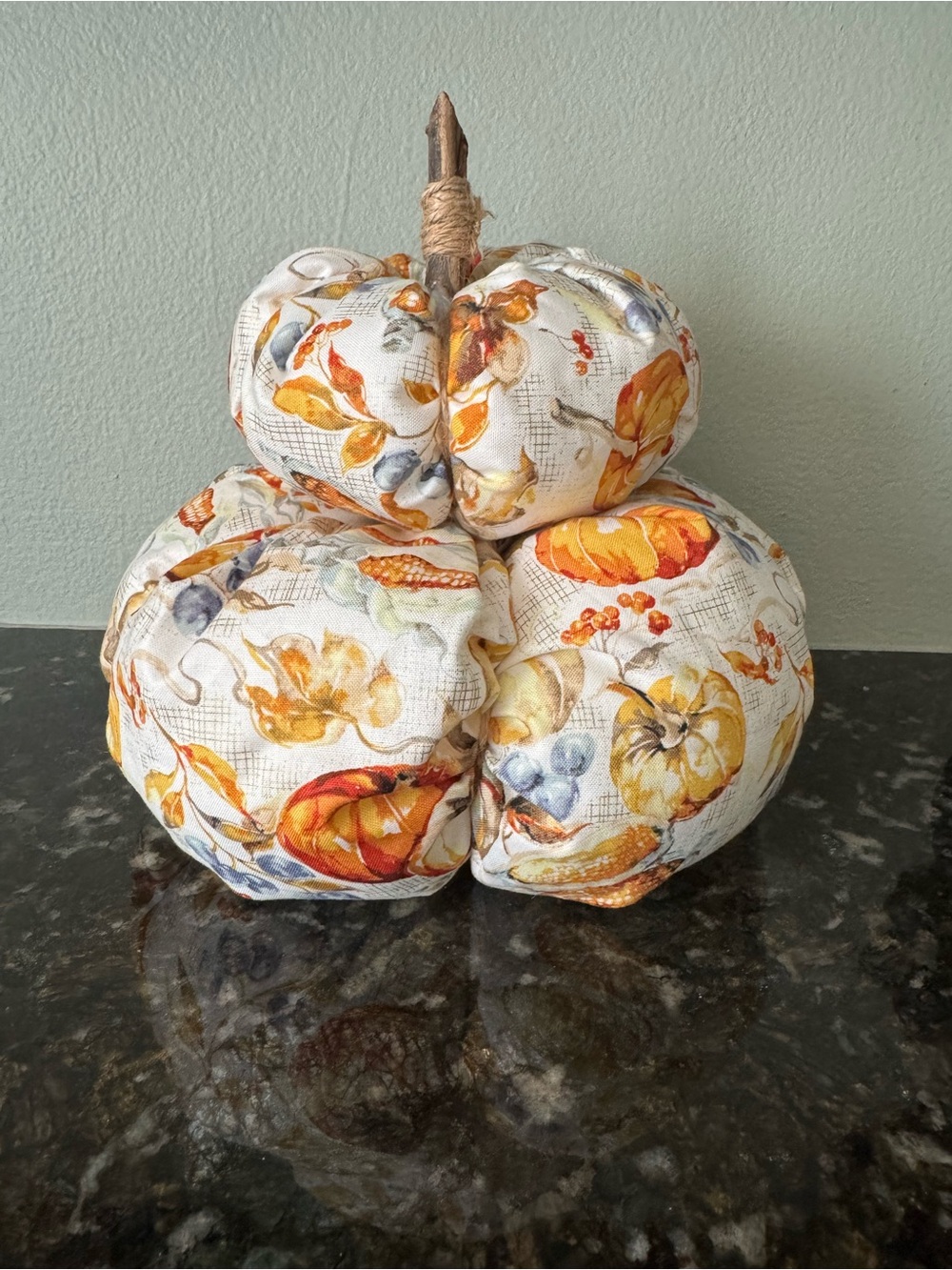 Set of 2 Decorative handmade  Fabric Pumpkins -about 8” and 5”  diameter